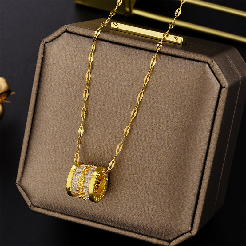 Wholesale Titanium steel gold full diamond necklace gold-plated clavicle chain